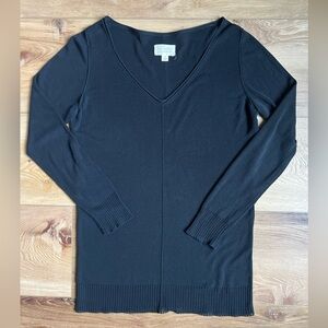 Nili Lotan V-Neck Ribbed Knit Top Black Size M Quiet Luxury